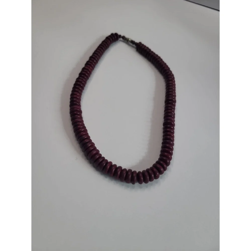 Burgundy Red Disc Bead Necklace Flat Round Beaded Statement Boho Jewelry